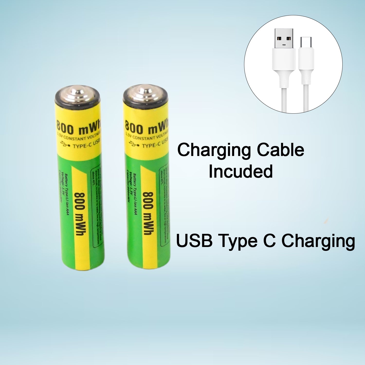AAA Rechargeable 800 mWh Batteries With Recharging Cable (2 Pc Set) AAA Rechargeable 800 mWh Batteries With Recharging Cable (2 Pc Set)